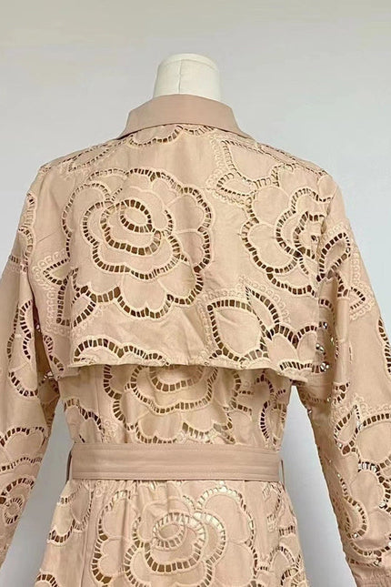 Luxury Sunflower Embroidery Slim Windbreake Apricot