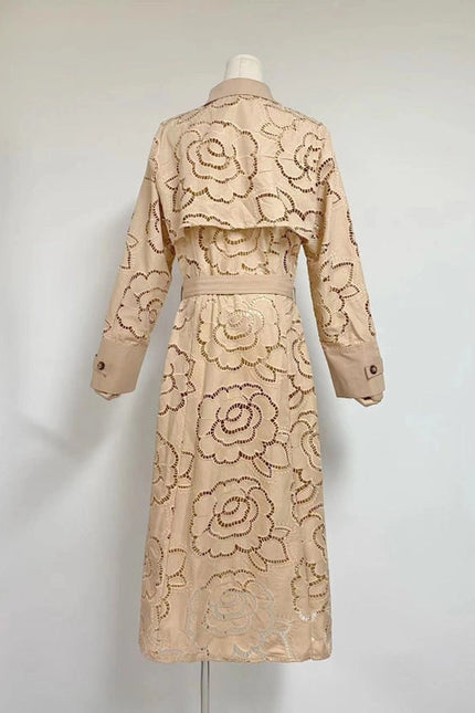 Luxury Sunflower Embroidery Slim Windbreake Apricot