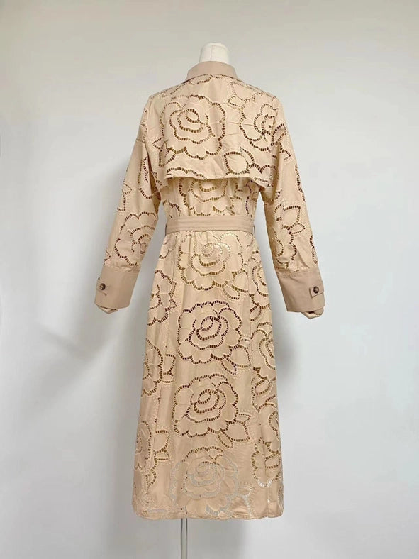 Luxury Sunflower Embroidery Slim Windbreake Apricot