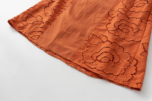 Luxury Sunflower Embroidery Slim Windbreake Orange