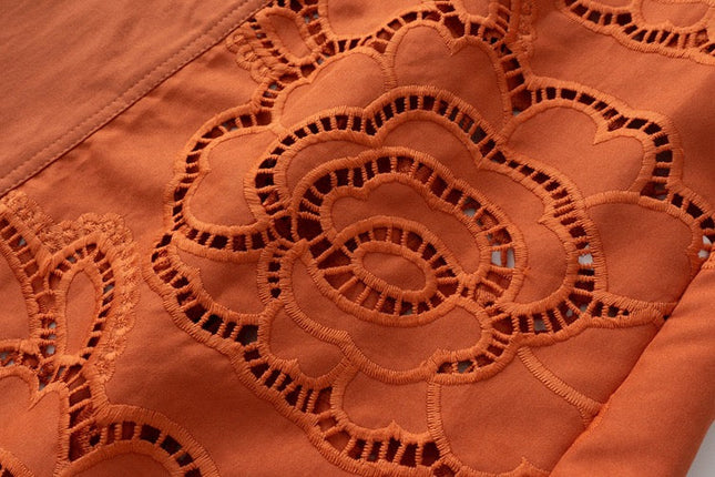 Luxury Sunflower Embroidery Slim Windbreake Orange