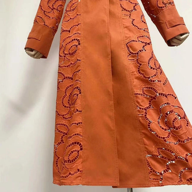 Luxury Sunflower Embroidery Slim Windbreake Orange