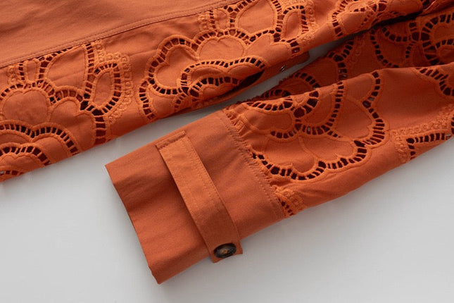 Luxury Sunflower Embroidery Slim Windbreake Orange