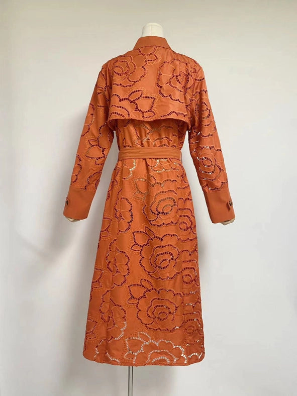 Luxury Sunflower Embroidery Slim Windbreake Orange