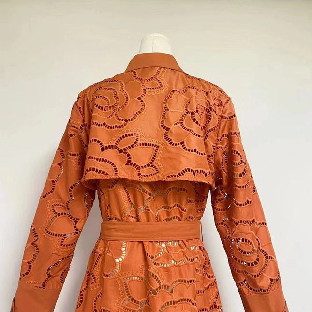 Luxury Sunflower Embroidery Slim Windbreake Orange