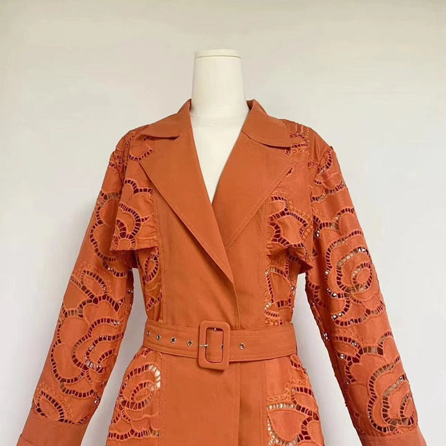 Luxury Sunflower Embroidery Slim Windbreake Orange