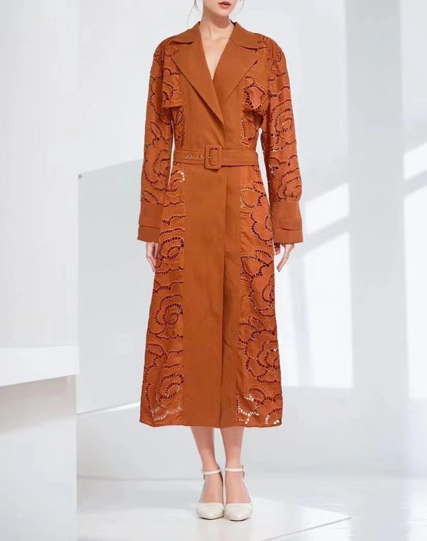 Luxury Sunflower Embroidery Slim Windbreake Orange