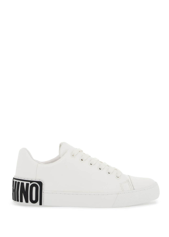 Moschino leather sneakers with rubber logo detail.