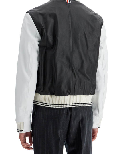 Thom Browne leather varsity bomber jacket