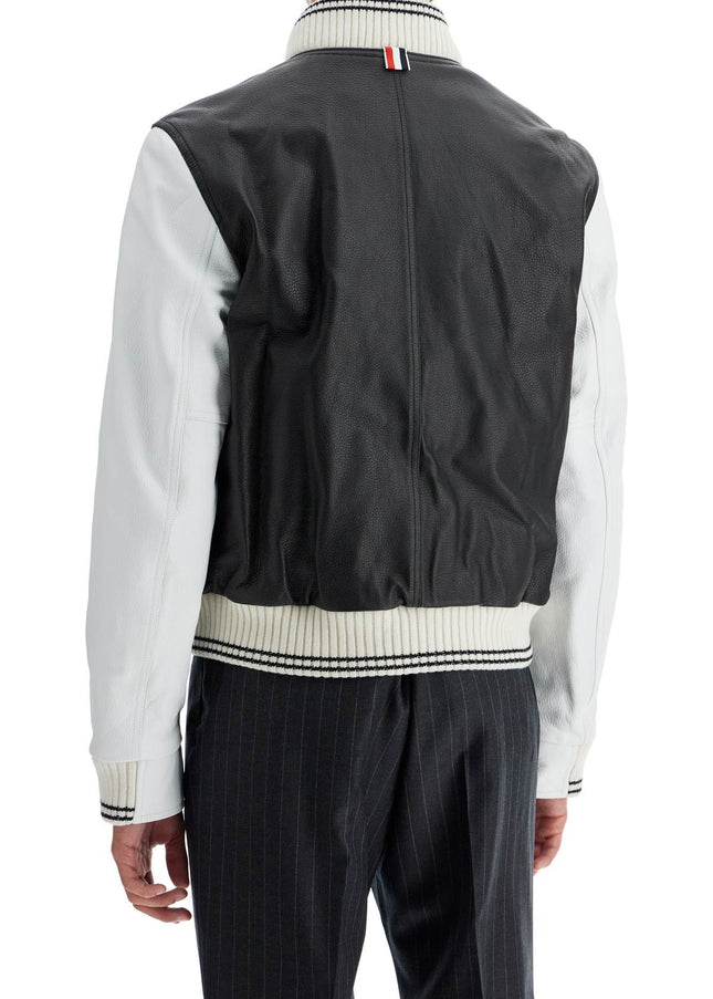 Thom Browne leather varsity bomber jacket