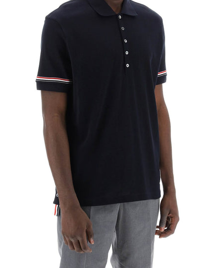 Thom Browne Tricolor Intarsia Polo Shirt Black-THOM BROWNE-Urbanheer