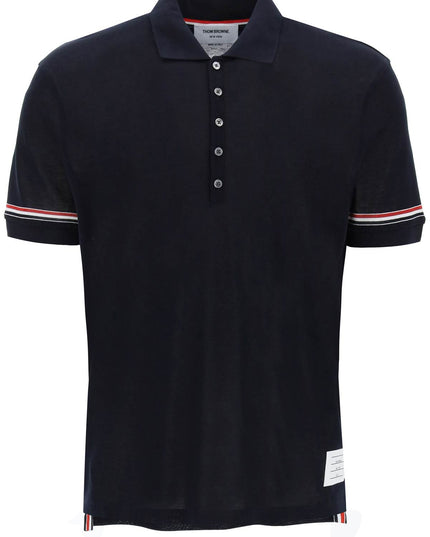 Thom Browne Tricolor Intarsia Polo Shirt Black-THOM BROWNE-1-Urbanheer