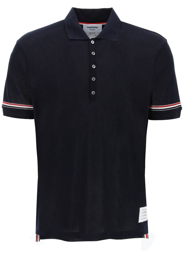 Thom Browne Tricolor Intarsia Polo Shirt Black-THOM BROWNE-1-Urbanheer