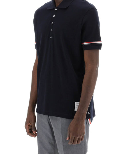 Thom Browne Tricolor Intarsia Polo Shirt Black-THOM BROWNE-Urbanheer