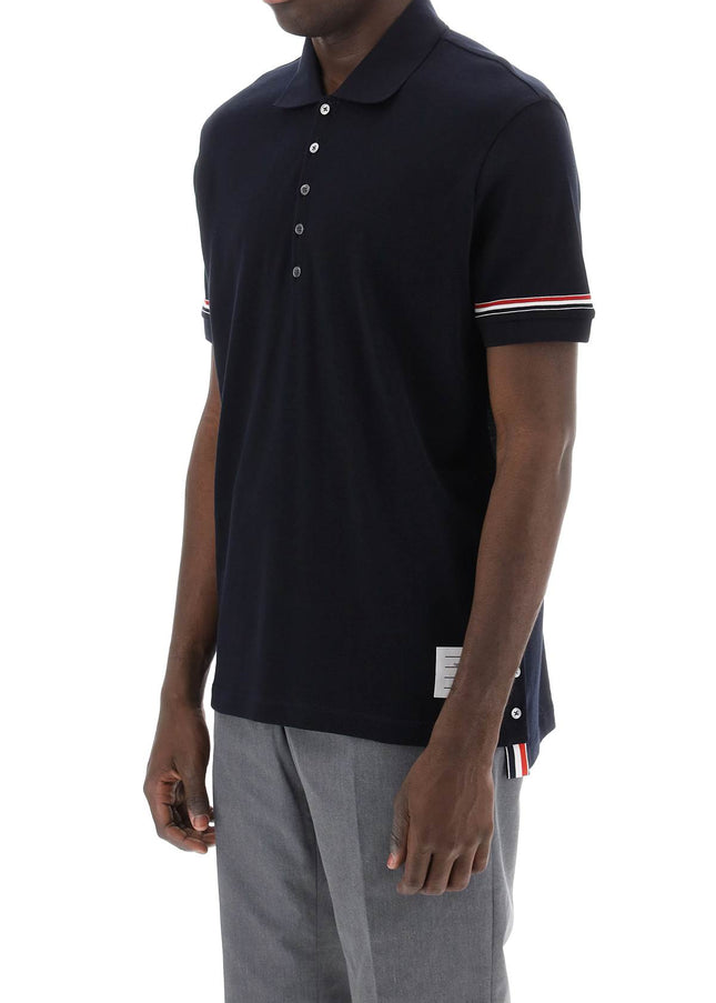 Thom Browne Tricolor Intarsia Polo Shirt Black-THOM BROWNE-Urbanheer