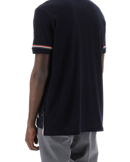 Thom Browne Tricolor Intarsia Polo Shirt Black-THOM BROWNE-Urbanheer