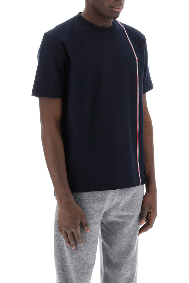 Thom Browne Crewneck T-Shirt With Tricolor Intarsia Blue-T-Shirt-THOM BROWNE-2-Urbanheer