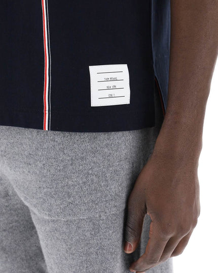 Thom Browne Crewneck T-Shirt With Tricolor Intarsia Blue-T-Shirt-THOM BROWNE-2-Urbanheer