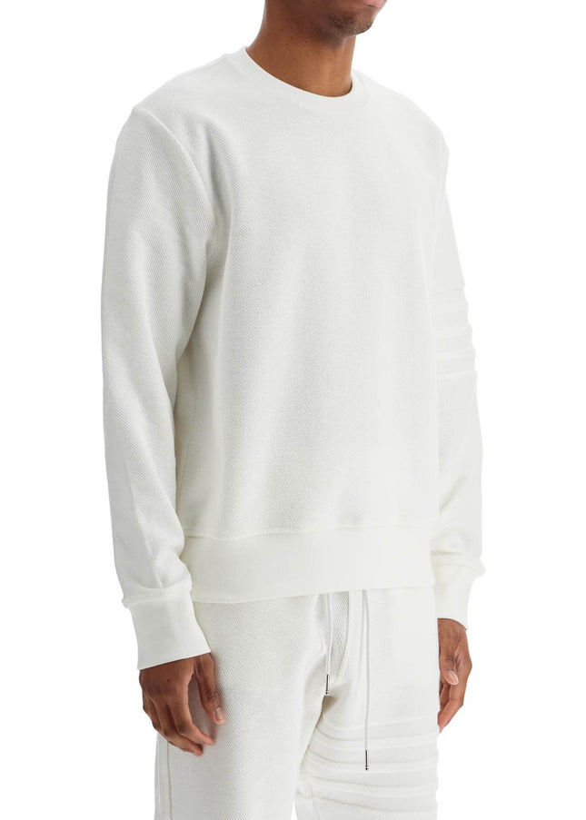 thom browne white cotton four bar crewneck sweatshirt