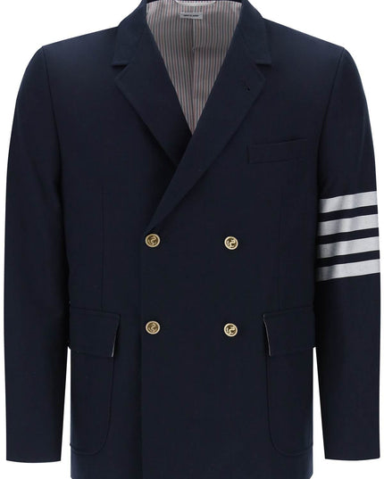 Thom Browne 4-Bar Double-Breasted Jacket-THOM BROWNE-Blue-1-Urbanheer