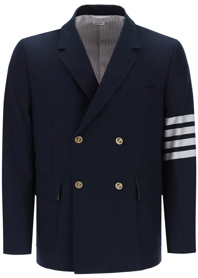 Thom Browne 4-Bar Double-Breasted Jacket-THOM BROWNE-Blue-1-Urbanheer