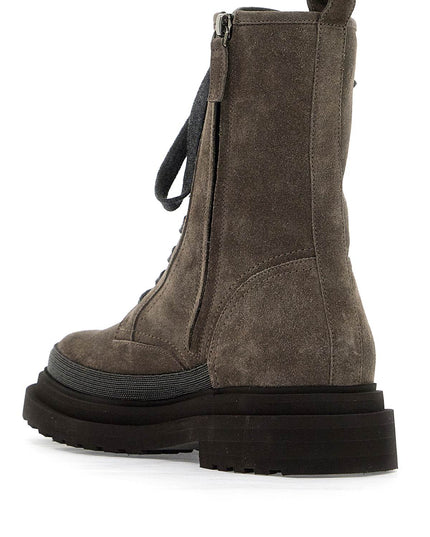 Brunello Cucinelli suede boots with decorative buckle