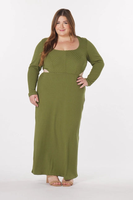 “Madeline” Knit Cut-Out Maxi Dress in Olive