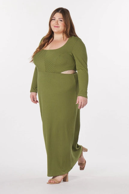 “Madeline” Knit Cut-Out Maxi Dress in Olive