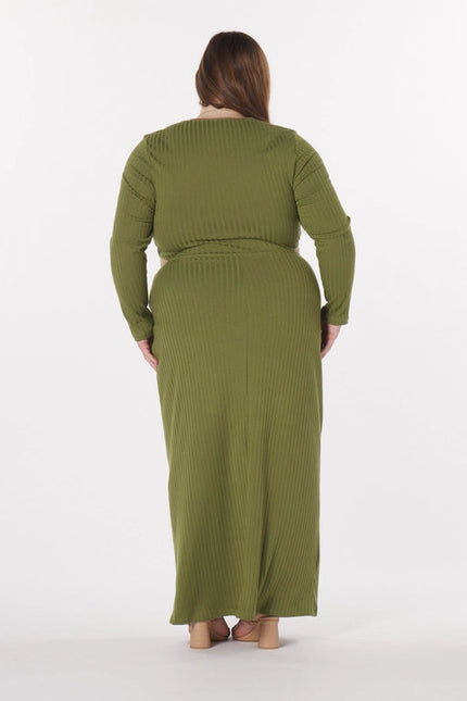 “Madeline” Knit Cut-Out Maxi Dress in Olive