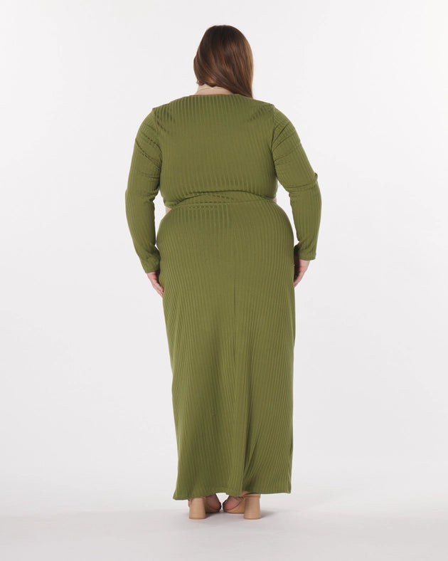 “Madeline” Knit Cut-Out Maxi Dress in Olive