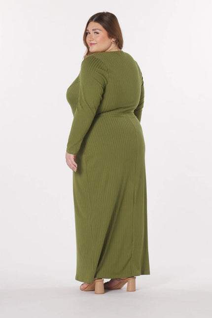 “Madeline” Knit Cut-Out Maxi Dress in Olive