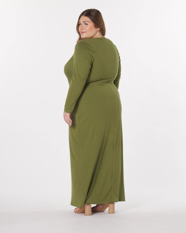 “Madeline” Knit Cut-Out Maxi Dress in Olive