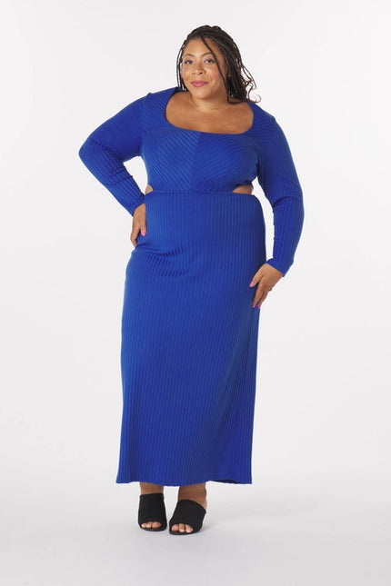 “Madeline” Knit Cut-Out Maxi Dress in Royal