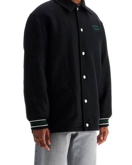 Maison Kitsune black wool varsity jacket with embroidery