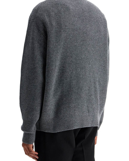 Maison Kitsune gray mélange wool sweater with embroidered fox logo