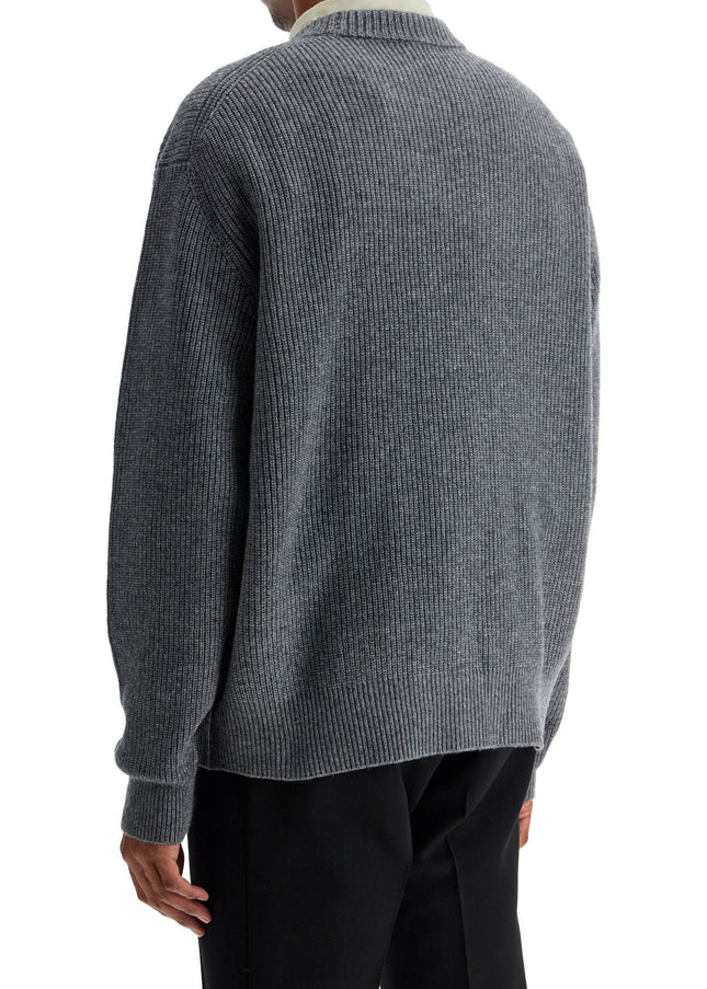 Maison Kitsune gray mélange wool sweater with embroidered fox logo