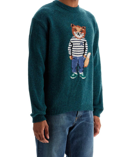 Maison Kitsune green wool sweater with fox intarsia