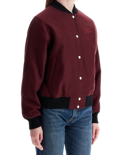 Maison Kitsune men's bordeaux wool teddy jacket with fox embroidery