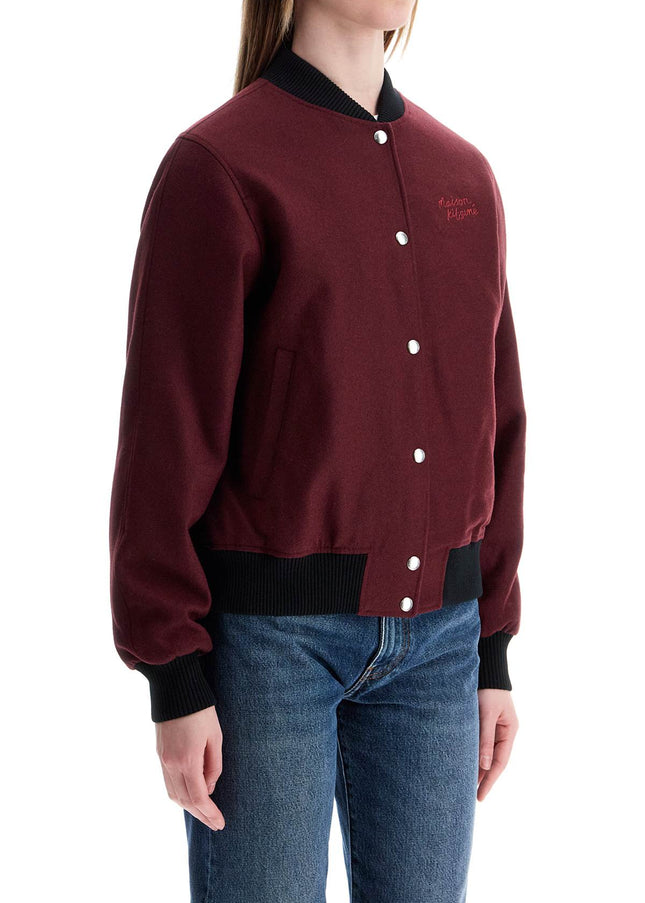 Maison Kitsune men's bordeaux wool teddy jacket with fox embroidery