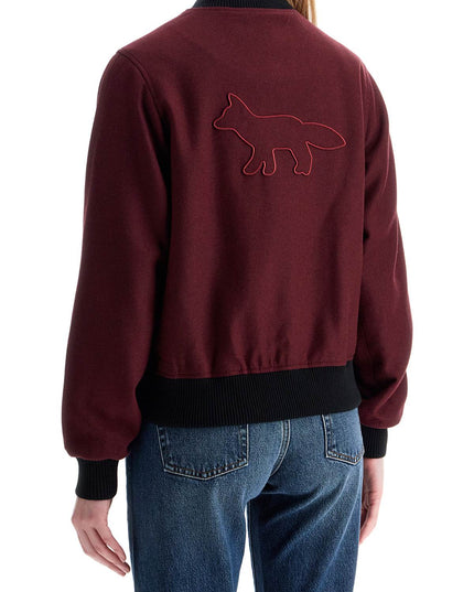 Maison Kitsune men's bordeaux wool teddy jacket with fox embroidery