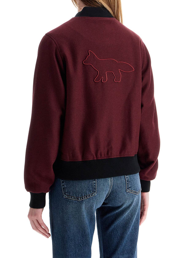 Maison Kitsune men's bordeaux wool teddy jacket with fox embroidery