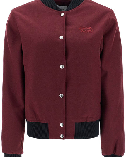 Maison Kitsune men's bordeaux wool teddy jacket with fox embroidery