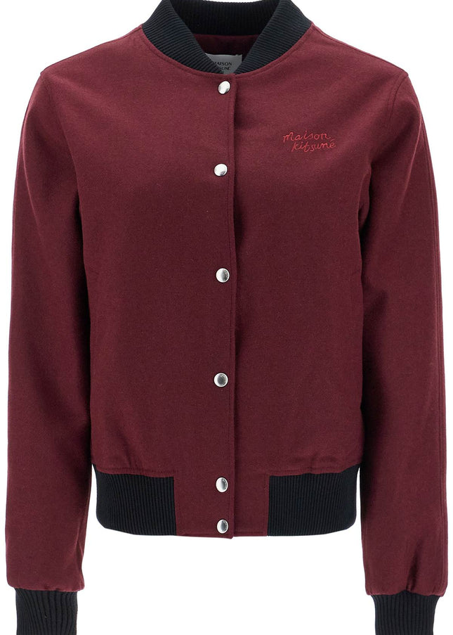 Maison Kitsune men's bordeaux wool teddy jacket with fox embroidery