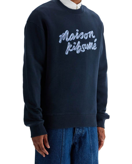 Maison Kitsune navy blue striped cotton sweatshirt