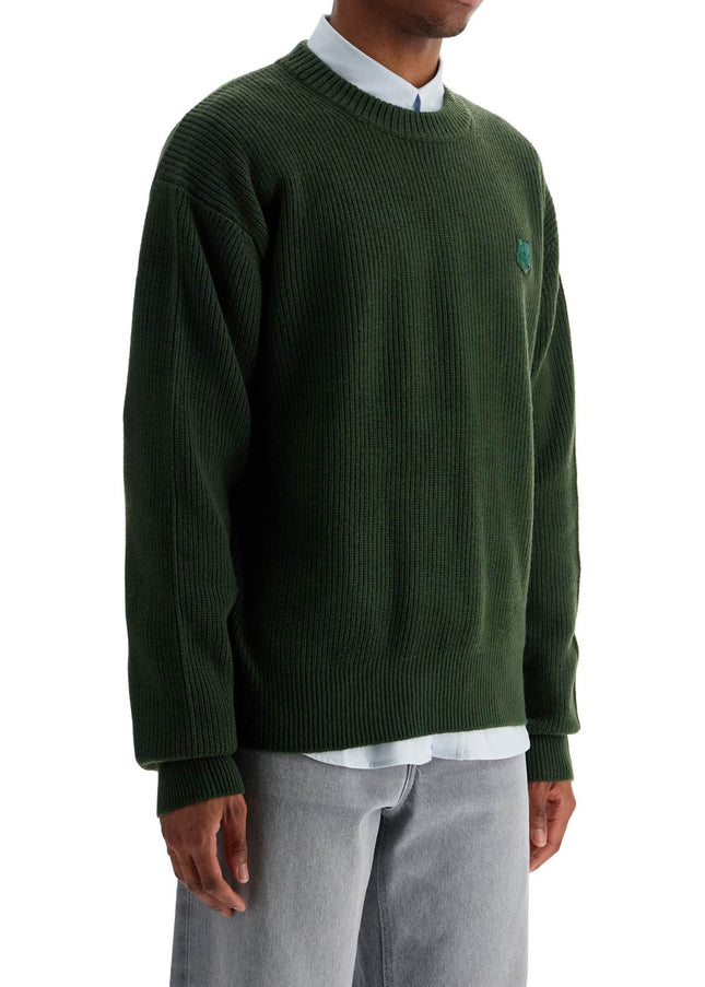 Maison Kitsune ranger green wool and viscose sweater with fox patch