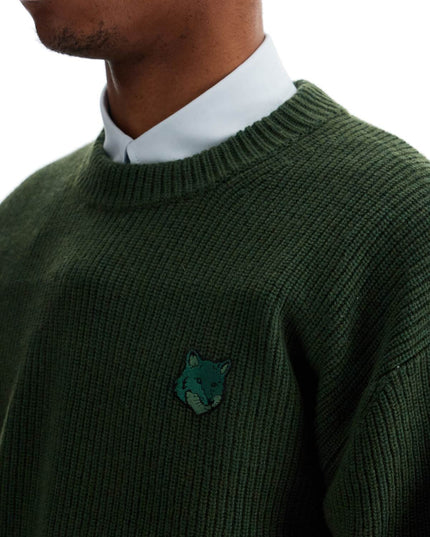 Maison Kitsune ranger green wool and viscose sweater with fox patch