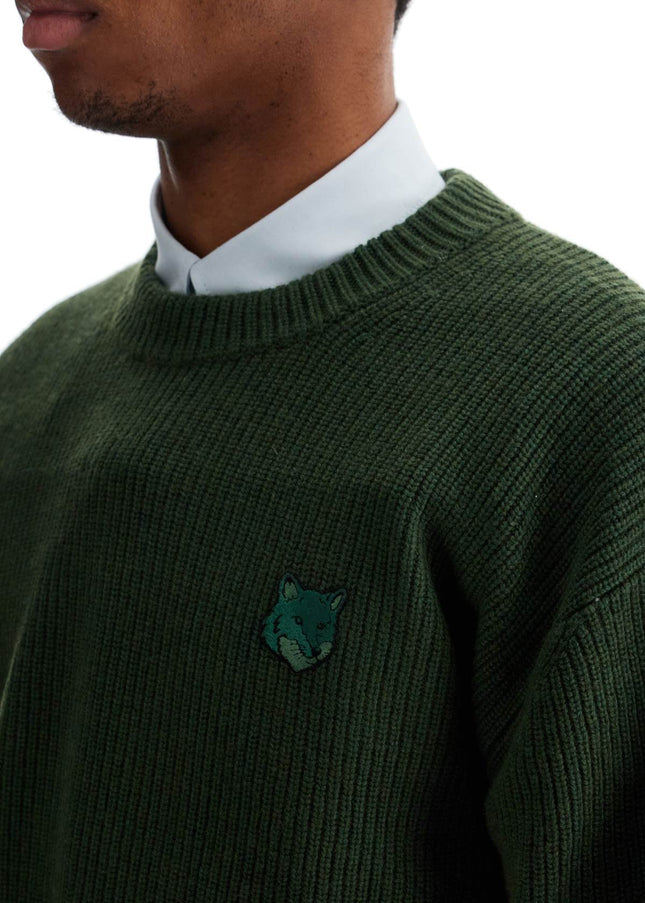 Maison Kitsune ranger green wool and viscose sweater with fox patch