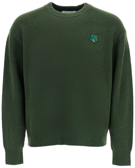 Maison Kitsune ranger green wool and viscose sweater with fox patch