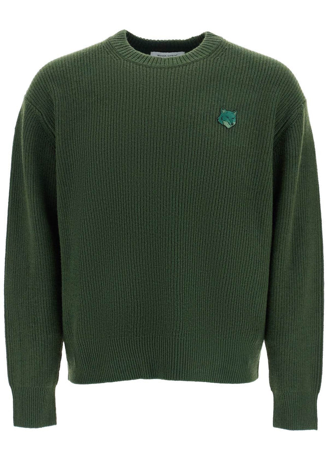 Maison Kitsune ranger green wool and viscose sweater with fox patch