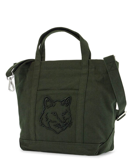 Maison Kitsune small tote bag in ranger green cotton with embroidered fox logo